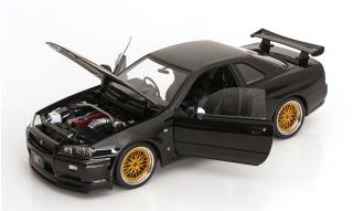 Nissan Skyline GT-R R34 V-Spec II 2001 mit BBS-Felgen schwarz KK-Scale 1:12 Metallmodell