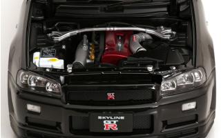 Nissan Skyline GT-R R34 V-Spec II 2001 mit BBS-Felgen schwarz KK-Scale 1:12 Metallmodell