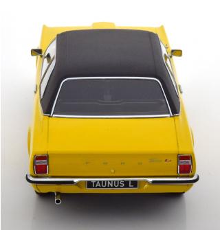 Ford Taunus Limousine 1971 (runde Scheinwerfer) mit Vinyldach gelb/mattschwarz KK-Scale 1:18 Metallmodell (Türen, Motorhaube... nicht zu öffnen!)