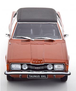 Ford Taunus GXL Limousine mit Vinyldach 1971  braunmetallic/mattschwarz KK-Scale 1:18 Metallmodell (Türen, Motorhaube... nicht zu öffnen!)
