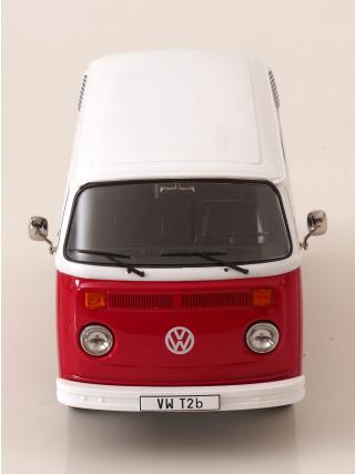 VW Bus T2b Bus rot/weiß 1972 mit Fuchs-Felgen KK-Scale 1:18 Metallmodell (Türen, Motorhaube... nicht zu öffnen!)