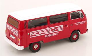 VW T2b Bus 1972 rot/weiß Porsche Renndienst KK-Scale 1:18 Metallmodell (Türen, Motorhaube... nicht zu öffnen!)