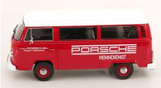 VW T2b Bus 1972 rot/weiß Porsche Renndienst KK-Scale 1:18 Metallmodell (Türen, Motorhaube... nicht zu öffnen!)