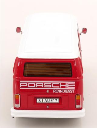 VW T2b Bus 1972 rot/weiß Porsche Renndienst KK-Scale 1:18 Metallmodell (Türen, Motorhaube... nicht zu öffnen!)