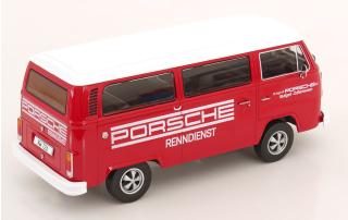 VW T2b Bus 1972 rot/weiß Porsche Renndienst mit Fuchsfelgen KK-Scale 1:18 Metallmodell (Türen, Motorhaube... nicht zu öffnen!)