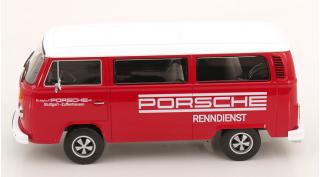 VW T2b Bus 1972 rot/weiß Porsche Renndienst mit Fuchsfelgen KK-Scale 1:18 Metallmodell (Türen, Motorhaube... nicht zu öffnen!)