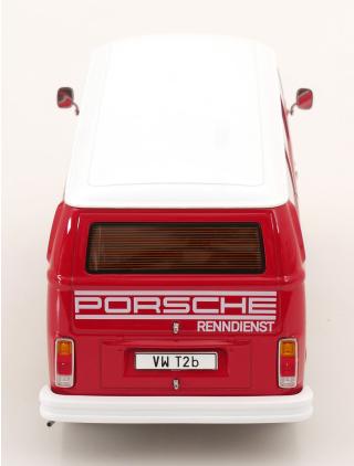 VW T2b Bus 1972 rot/weiß Porsche Renndienst mit Fuchsfelgen KK-Scale 1:18 Metallmodell (Türen, Motorhaube... nicht zu öffnen!)