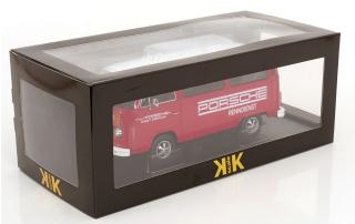 VW T2b Bus 1972 rot/weiß Porsche Renndienst mit Fuchsfelgen KK-Scale 1:18 Metallmodell (Türen, Motorhaube... nicht zu öffnen!)