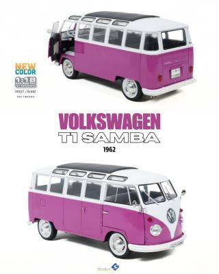 VOLKSWAGEN T1 SAMBA - VIOLET / BLANC - 1962 S1813404 Solido 1:18 Metallmodell