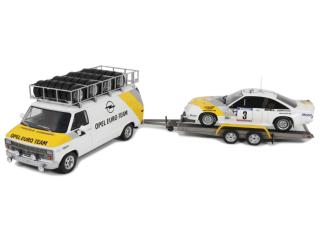 RALLYE PACK Opel Manta Gr.B Guy Fréquelin 1984 Tour de Corse +  Chevrolet G30 Assistance und Trailer OttO mobile 1:18 Resinemodell (Türen, Motorhaube... nicht zu öffnen!)
