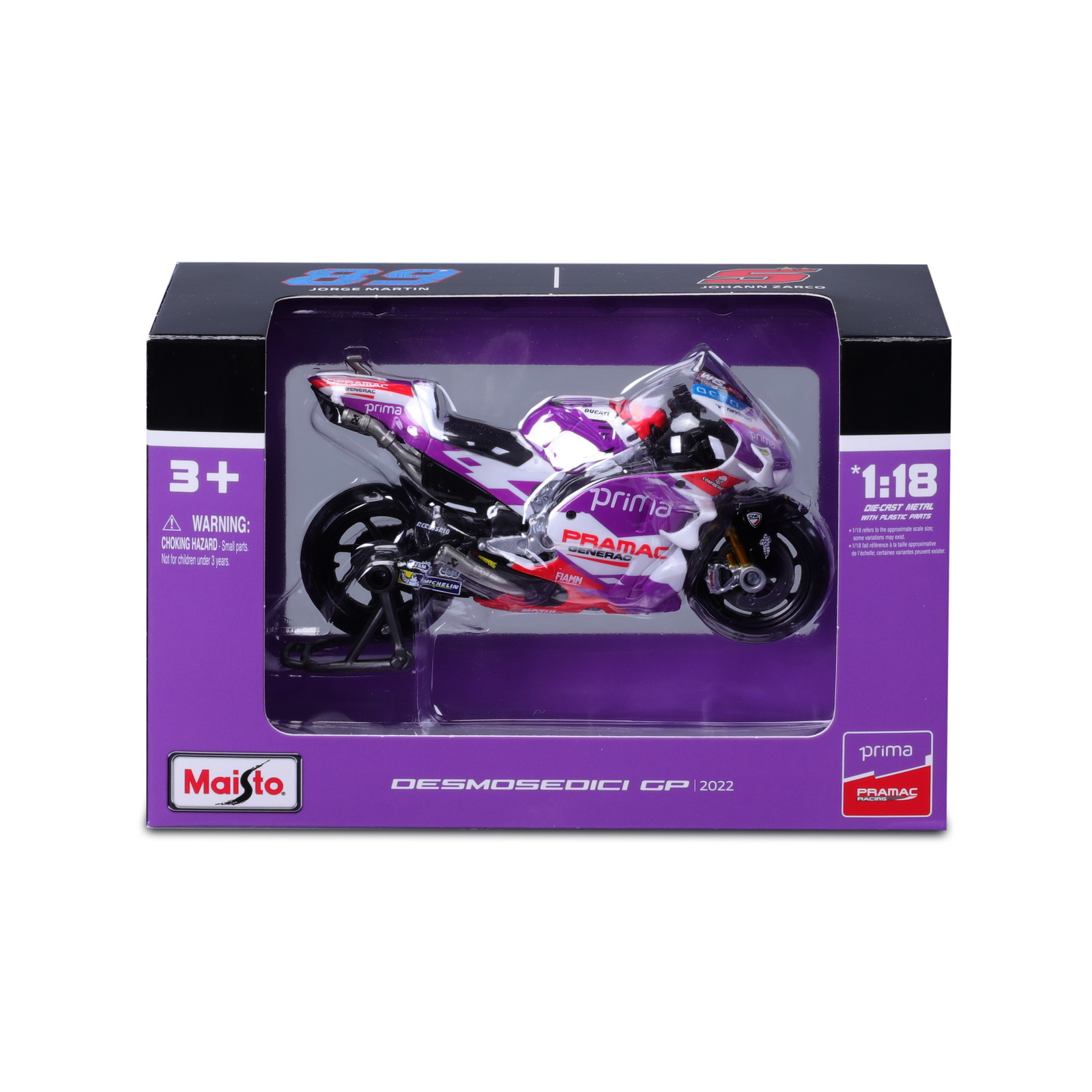 Voiture miniature Ducati Desmosedici 05 MotoGP 2022 JOHANN ZARCO Pramac Racing Maisto 118 sur