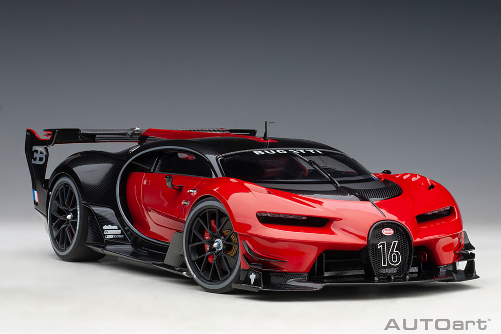 Modelcar Bugatti Vision Gran Turismo 15 Red Black Carbon Composite Model 2 Door Openings Autoart 1 18 At Modellauto18 De