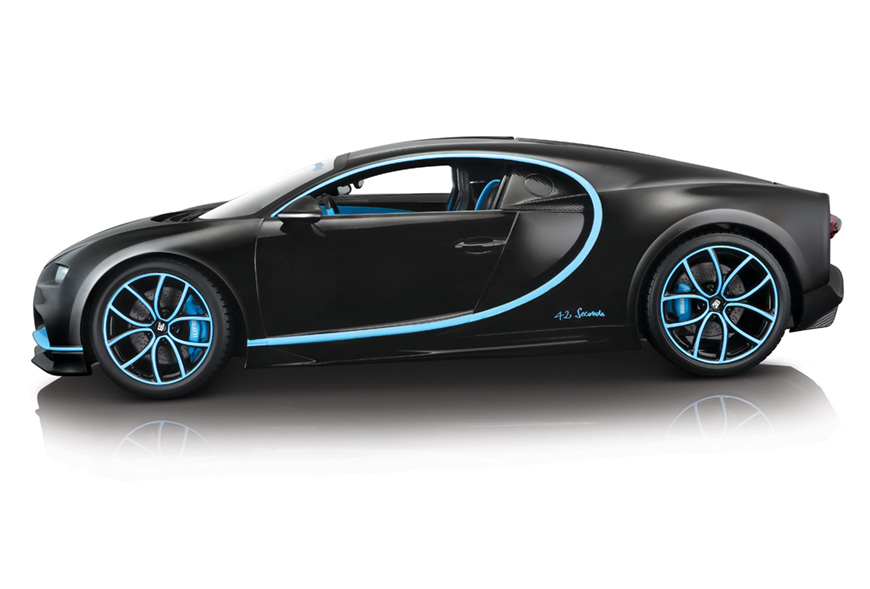1:18 (0-400-0 Burago 42 in schwarz/blau Sekunden) Bugatti Chiron Modellauto bei \